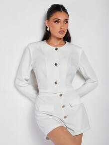 COSMINA Women Metal Detailing Elegant White Jacket, Spring/Summer - White - View 6