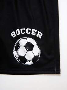 SHEIN Leap Crew Tween Boy Casual Football Graphic Print Round Neck Short Sleeve T-Shirt And Shorts 2 Pieces Loungewear Set - Black and White - View 4