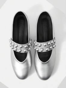 MOTF PREMIUM Zapatos casuales de mujer con puntera redonda plana para otoño - Plateado - Ver 1