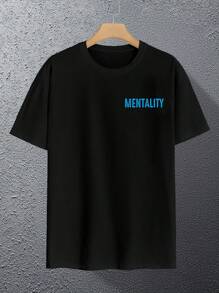 Manfinity EMRG Men's Slogan Angel Print Crew Neck Short Sleeve Casual T-Shirt Men Graphic Ts T Shirts Men Graphic T Shirts Graphic Men T Shirts Graphic - Black - View 2