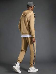 Manfinity Sport Corelite Men's Color-Block Letter Print Drawstring Hooded Sweatshirt & Sweatpants Sports Suit