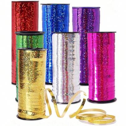 SHEIN 1 Roll, Shiny Metallic Curling Ribbon For Crafts, Gifts, And Decorations - 100 Yards Of Crimped Balloon Ribbon For Weddings, Birthdays, And More!,