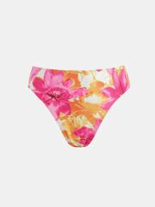 SHEIN Teen Girl 3-Piece Set: Orange Floral Print Swimwear Top, Bottoms, & Tied Skirt For Spring