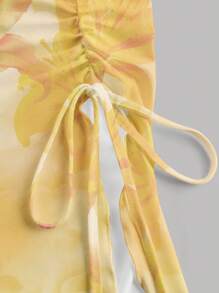 SHEIN MOD Áo ống họa tiết hoa bất đối xứng cho nữ, phù hợp cho mùa hè - Màu vàng - Xem 3