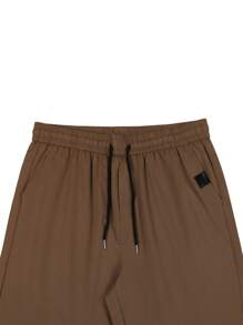 Manfinity Homme Men's Casual Plain Drawstring Waist Tapered Pants, Fall - Coffee Brown - View 4