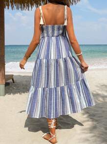 SHEIN Maternity Spaghetti Strap Striped Casual Dress With Ruffle Hem Vacation Outfits Woman Beach - Multicolor - View 2