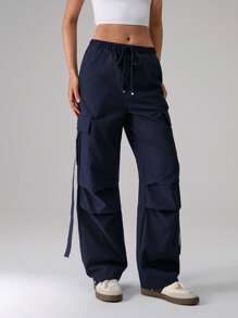 TRNVIE Women's Solid Color Pocket Drawstring Capri/Ankle Length Pants