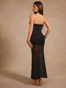 Hauture Vestido de mujer con bandeaux, nudo y dobladillo de cola de pez - Negro - Ver 2