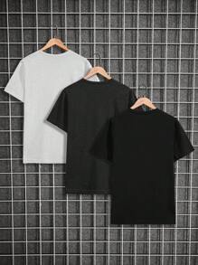 RueChic 3 pièces T-shirts à manches courtes réguliers imprimés en coton pour la salle de gym