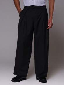 Musero Smart Casual Spring Tailored Wide Leg Trousers - Black - View 2