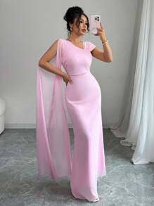 Rafferiza 优雅百搭派对不对称褶皱不对称肩部收腰连衣裙