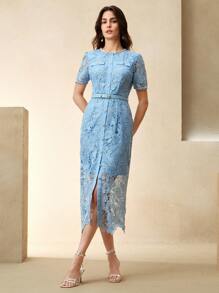 Anewsta Elegant Pink Lace Party/Birthday/Holiday/Festival Dress, Spring/Summer - Blue - View 3