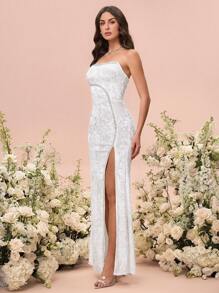 Glamine Women's Crystal Embellished Waist Fitted Long Dress Maxi Women Outfit