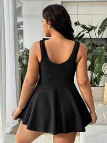 SHEIN Swim Curve 大码女式 2 件纯色系带前遮肚休闲度假海滩比基尼泳装套装