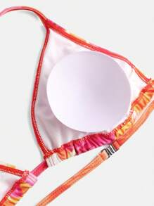 SHEIN Teen Girl 3-Piece Set: Orange Floral Print Swimwear Top, Bottoms, & Tied Skirt For Spring