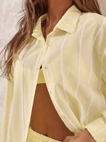 Musera Resort 超大细条纹长袖衬衫仅限波西米亚风伊比沙岛可爱性感度假夏季海滩泳装罩衫热肤秋冬圣诞节 - 彩色 - 查看 2