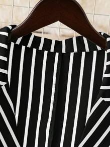 Calvaya Conjunto de 2 piezas de blazer sin mangas a rayas con cuello vuelto y pantalones cortos de talla grande para primavera/verano, elegante y casual