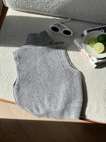 Comfortcana Women's Striped Front Zipper Collar Cropped Knit Vest