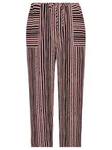 SHEIN LUNE Pantalones rectos informales de diseño de rayas con cordón y bolsillo en talla grande - Rosa vieja - Ver 1