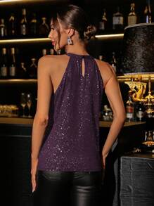 SHEIN Clasi 女士无袖露肩休闲舒适闪亮背心 - 紫色 - 查看 2
