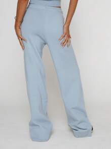 MUSERA Knitted Large Pocket Detail Tie Waist Trousers Y2k Spring Casual Cute 90's Sun - Baby Blue - View 4