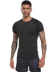 Manfinity Sport Polished Heren Wing Print Ronde Hals Raglan Mouw Korte Mouw Casual Fitness & Workout T-shirt Workout Tops Gym Top Compressie Shirt Ademend