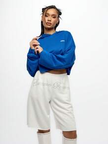 SUMWON WOMEN Cropped Athletic Hoodie Drawstring Sweatshirt Long Sleeve Drop Shoulder Workout Gym Casual Lounge Activewear Fall Winter Streetwear - Royal Blue - View 5