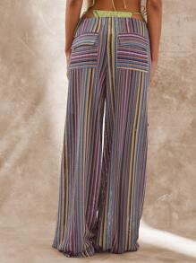 MUSERA Crochet Pocket Low Rise Wide Leg Trouser Vacation Summer Holiday Beach - Multicolor - View 4