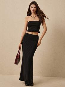 Poéselle 女士优雅纯色镂空刺绣半身裙 - 黑色 - 查看 6