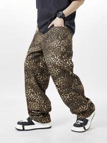 Manfinity EMRG Men's Pockets Straight Loose Leopard Print Jeans Pants - Multicolor - View 7