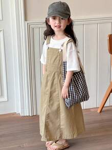 Dazy Kids Váy len denim cho bé gái, mùa thu, quần áo trở lại trường - Màu Khaki - Xem 1