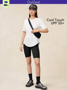 OutZeal Camiseta de mujer de manga corta, ajuste regular, con tela refrescante, ideal para entrenamiento y actividades al aire libre con protección solar
