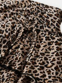 SHEIN Leap Crew 女童复活节编织下摆蛋糕豹纹印花裙 - 棕色 - 查看 4