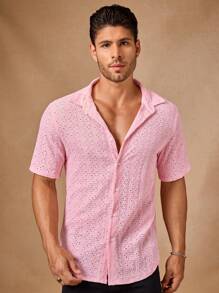 Manfinity VCAY Men's Woven Slim Fit Turndown Collar Casual Shirt, Suitable For Summer