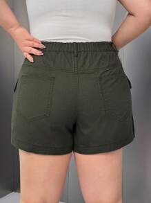 SHEIN EZwear Army Green High Waist Non-Stretch Denim Cargo Shorts - Blue - View 2