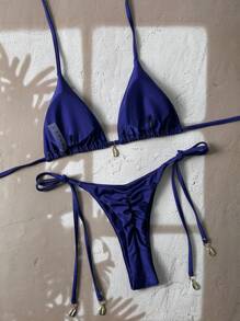 Swim Vcay 女士海滩夏季服装，春假比基尼套装 - 藏蓝色 - 查看 2