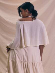 MUSERA Plus Crew Neck Drape Jersey Top, Holiday, Elegant - Cream - View 3