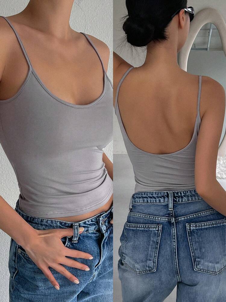 Women's Summer Casual Solid Color Slim Fit Backless Camisole Tank Tops