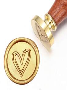 SHEIN Sello de lacre con forma de corazón, Yoption, cabezal de bronce vintage con mango de madera, sello para sellar invitaciones de boda - Dorado - Ver 6