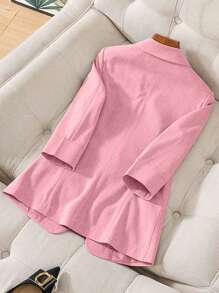 Franclia 3/4 袖翻领西装外套，收腰设计，亚麻面料，商务休闲 - 粉色 - 查看 2