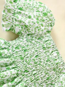 SHEIN Đầm suông tay bồng in họa tiết hoa cho bé gái - màu xanh lá - Xem 4