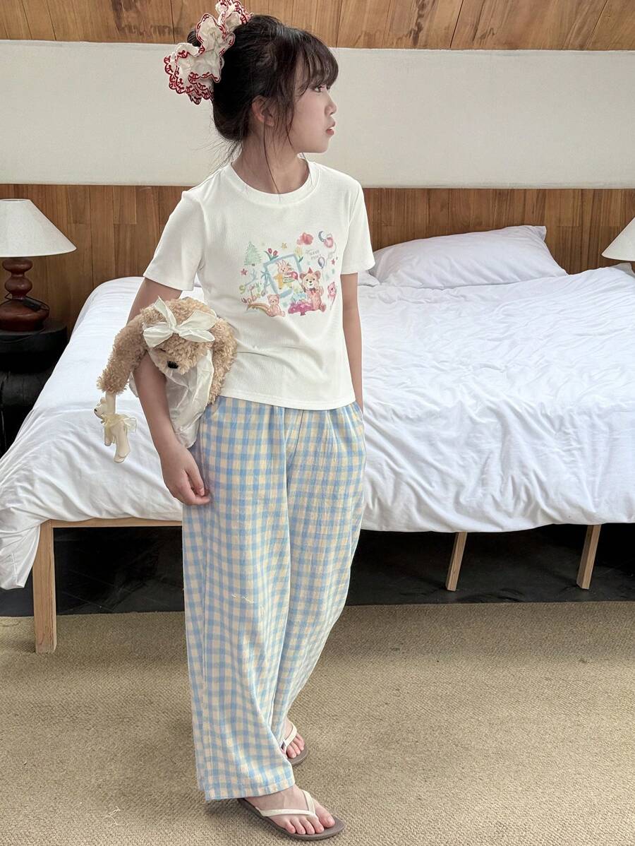 Dazy Kids 2 件 Tween Girl 女童圆领印花短袖套装,春夏,加大码 - 藍色 - 查看 1