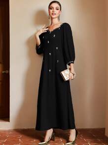 Al Najma Traditional Turkish Long Robe, Modest Kaftan - Black - View 5