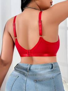 Plus Size Women Comfortable Minimalist Bow Decor Lingerie - Red - View 2