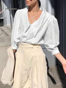Women's Plain Puff Sleeve Loose Casual Shirt Fall Cloth For Women - White - View 4