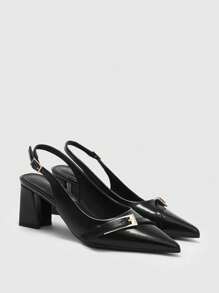 CUCCOO BIZCHIC Nuevos zapatos de vestir para mujer con punta afilada y tacón cuadrado, con lazo, bloqueo de color y decoración de remaches, elegantes y de moda con tacones altos