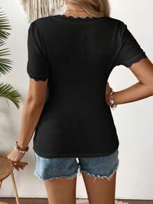 SHEIN 孕妇度假休闲纯色修身短袖 T 恤 - 黑色 - 查看 2