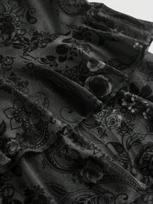 ROMWE Spring/Summer Women's Retro Hippie Vintage Ruffle Ribbon Lace Paisley Print Mini Dress - Black - View 3