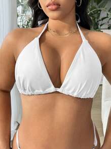 SHEIN Swim Vcay 2pcs/Set Plus Size Adjustable Swimwear Top For Holiday Beach - Black and White - View 7