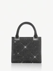 SHEIN ICON 女士手提包，时尚，个性，简约，多功能，甜美酷炫女孩，辣妹，Y2K，青少年，水钻，闪亮，适合鸡尾酒会，派对，舞会，俱乐部，约会，生日，晚会，约会之夜，舞会， - 黑色 - 查看 4